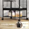 Rolling Small Animal Cage 34"H Chinchilla Cage for Ferrets, Squirrels w/ Removable Tray, Storage Shelf, Black