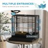 22" Bird Cage for Budgie Finches Canaries Love Birds with Wooden Stands, Slide-Out Tray, Handles, Food Containers, White
