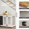39" Dog Crate Furniture Side End Table for Large Dogs w/ Blackboard, Three Doors, White