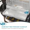 22" Bird Cage for Budgie Finches Canaries Love Birds with Wooden Stands, Slide-Out Tray, Handles, Food Containers, White