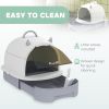 Cat Litter Box with Lid, Front Door Flap, Scoop, Handle, Easy Clean, for Small and Medium Cats, Grey