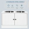 Elevated Dog Bowls for Large Dogs Pet Feeding Station with Stand, Storage, 2 Stainless Steel Food and Water Bowls, White, 23.6" x 11.8" x 14"