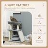 Small Cat Tree with Perch, Scratching Posts, Pad, Bed, Toy Balls, Light Grey