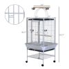 63" Large Bird Parrot Cage Stand Finch Feeder Play Top House Perch Bowl Wheels, Silver