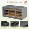 Wooden Hamster Cage Rat Cage with Slide, Tray, Grey