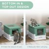 Top Entry Enclosed Kitty Litter Box with Scoop, Tray, Front Entry, Large Space, Foldable, Portable, Green