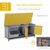 Wooden Rabbit Hutch Bunny Hutch Cage Guinea Pig with Waterproof Roof, No Leak Tray and Feeding Trough, Indoor/Outdoor, Gray