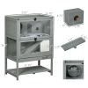 PawHut Hamster Cage Wooden 2-Tier Small Animal Hutch Exercise Playhouse Grey