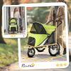 PawHut 3 Wheels Dog Stroller w/ One-Hand Fold, Rubber Wheels, Storage Bag, Soft Cushion for Small & Medium Dogs Yellowish Green