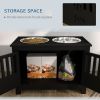 PawHut Dog Food Storage Cabinet with Bowls & Dog Feeding Station, Black