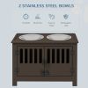 PawHut Dog Food Storage Cabinet with Bowls & Dog Feeding Station, Espresso