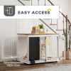 39" Dog Crate Furniture Side End Table for Large Dogs w/ Blackboard, Three Doors, White