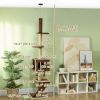 89"-104" Floor to Ceiling Cat Tree with Scratching Post, Cat House, 3-Steps, Hanging Ball, Perches, Anti-tip Kit, Brown