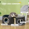 2-Story Cat Condo Barrel Tree with Top Perch, 2 Hideaways, Scratching Board, Removable Cushions, Toy Balls, Dark Grey