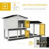62" Rabbit Hutch, Wooden Bunny Hutch, Guinea Pig Cage, Small Animal Enclosure with Run Area, Removable Tray, Asphalt Roof, Lockable Doors and Ramp