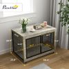 39" Dog Crate Furniture End Side Table with Wheels, Interchangeable Side Door, for Large Dogs, Gray
