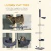 Floor To Ceiling Cat Tree, 5-Tier Cat Climbing Tower, 95''-106'' Height Adjustable with Carpeted Platforms, Cozy Bed, Hammock