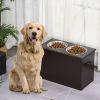 PawHut Raised Dog Feeding Station with 2 Stainless Steel Bowls Storage Large Pets Dark Brown