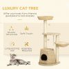 Cat Tree, 47" Cat Tower for Indoor Cats with Cattail Fluff Cat Condo, Cat Beds, Jumping Platform, Scratching Posts, Hanging Toy Ball, Natural