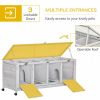 Wooden Rabbit Hutch with Wheels, Dividers for Indoor Use, Light Gray