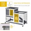 Wooden Rabbit Hutch Elevated Bunny Cage Indoor Small Animal Habitat with Enclosed Run with Wheels, Ramp, Removable Tray Ideal for Guinea Pigs, Grey