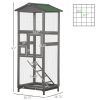 65" Wooden Bird Cage Outdoor Aviary House for Parrot, Parakeet, with Pull Out Tray and 2 Doors, Grey