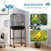 49" Rolling Bird Cage Cockatoo House Play Top Finch Pet Supply with Storage Shelf, Wheels - Black