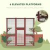 71" x 39" x 71" Cat Cage, Large Outdoor Wooden Cat Patio with 6 Balanced Platforms and Asphalt Roof, Wine Red