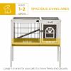 Wood Rabbit Hutch, Elevated Guinea Pig Cage with Run, Coffee