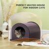 Dome Heated Cat House Portable and Waterproof Pet Shelter for Kitty in Winter, Brown