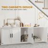 Cat Litter Box Enclosure with Double Room, Scratching Mat for 2 Cats, 57" x 19" x 20", White