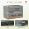 2-Level Hamster Cage with Openable Top, Door, Shelf, Ladder, Gray