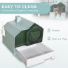 Hooded Cat Litter Box w/ Litter Mat, Litter Particle Catching, Light Blue