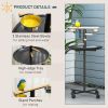 Portable Bird Play Stand, Parrot Perch Bird Feeder Station with Wheels, Stainless Steel Feeding Bowls, Tray, Gray