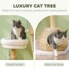 PawHut 41" Modern Cat Condo, Indoor Cat Tree with Scratching Posts, Soft Removable Cushions & Toy Balls, Cream White