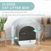 Cat Litter Box with Lid, Removable Tray, Scoop, Filter, Light Grey