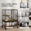 Rolling Small Animal Cage 34"H Chinchilla Cage for Ferrets, Squirrels w/ Removable Tray, Storage Shelf, Black