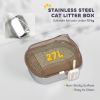 Stainless Steel Cat Litter Box with High Sided Enclosure, Steps & Scoop, Non-Sticky & Anti-Urine Leakage, Easy Cleaning