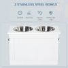 PawHut White Raised Pet Dining Station with Food Storage and Steel Bowls for Big Pups