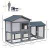 58" Large Rabbit Hutch Outdoor Indoor, Wooden Bunny Hutch, Guinea Pig Cage with Run, Removable Tray, Asphalt Roof, Lockable Doors and Ramp