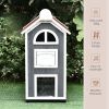 43"H Wooden Cat House Outdoor with Hammock, Weatherproof 3-Floor Feral Cat Shelter with Escape Doors, Asphalt Roof, Inside Ladders, Gray