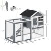 Indoor Rabbit Enclosure, 48" Weatherproof Wooden Rabbit Hutch, with Slanted Asphalt Roof & Fun Outdoor Run for Bunnies & Ferrets - Gray