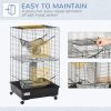 42" Ferret Cage, Small Animal Habitat Metal Pet Cage with Wheels Brakes, Hammocks, Hanging Tunnels, and 3 Doors, Black