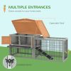 Wood Rabbit Hutch w/ Ramp, Openable Roof, Pull-out Tray, Light Grey