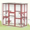 71" x 39" x 71" Cat Cage, Large Outdoor Wooden Cat Patio with 6 Balanced Platforms and Asphalt Roof, Wine Red