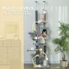 89" -100" Adjustable Height Floor to Ceiling Cat Tree, Multi Levels Cat Climbing Tower with Scratching Posts