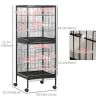 55.1" 2 In 1 Bird Cage Aviary Parakeet House for finches, budgies with Wheels, Slide-out Trays, Wood Perch, Food Containers, Black