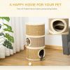 Cat Condo 3 Story Three Holes with Sisal Seaweed Scratching Cover Surface, Cat Tower for Indoor Cats, 15" x 28", Khaki and Brown