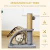 17" Small Cat Tree with Jute Scratching Post, Curved Scratching Board, Dangling Ball with Bell, Grey
