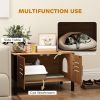 Cat Litter Box Enclosure with Tall Legs, Scratching Board, Dark Brown, 31.5"L x 17.7"W x 19.7"H